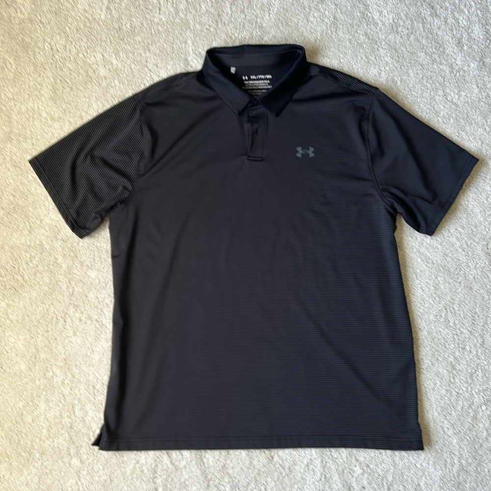 NEVER WORN Under Armour Performance Polo, stripped black and gray